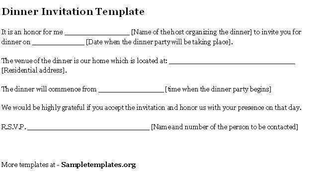 Formal Dinner Invitation Letter Sample