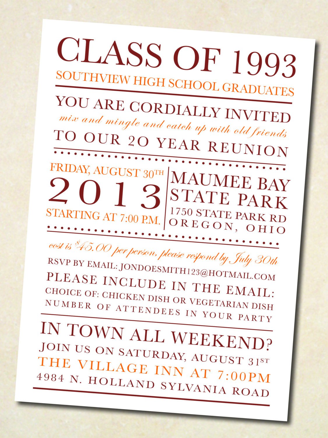 High School Reunion Invitation Wording