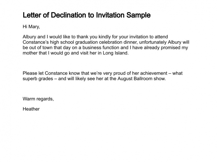 Decline Invitation Letter Sample