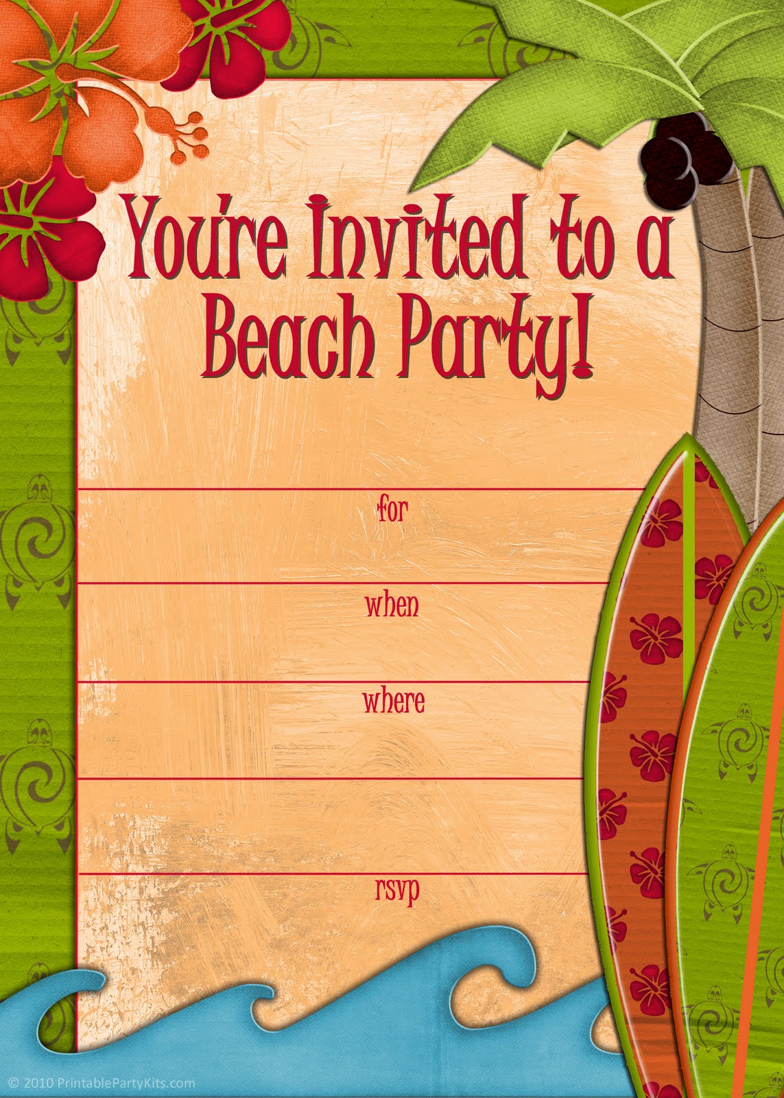 Free Printable Beach Themed Birthday Invitations