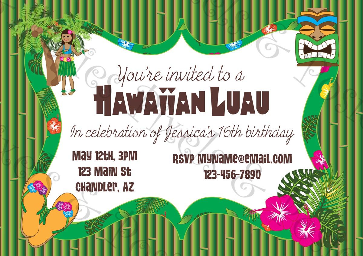 Hawaiian Luau Party Invitations Printable