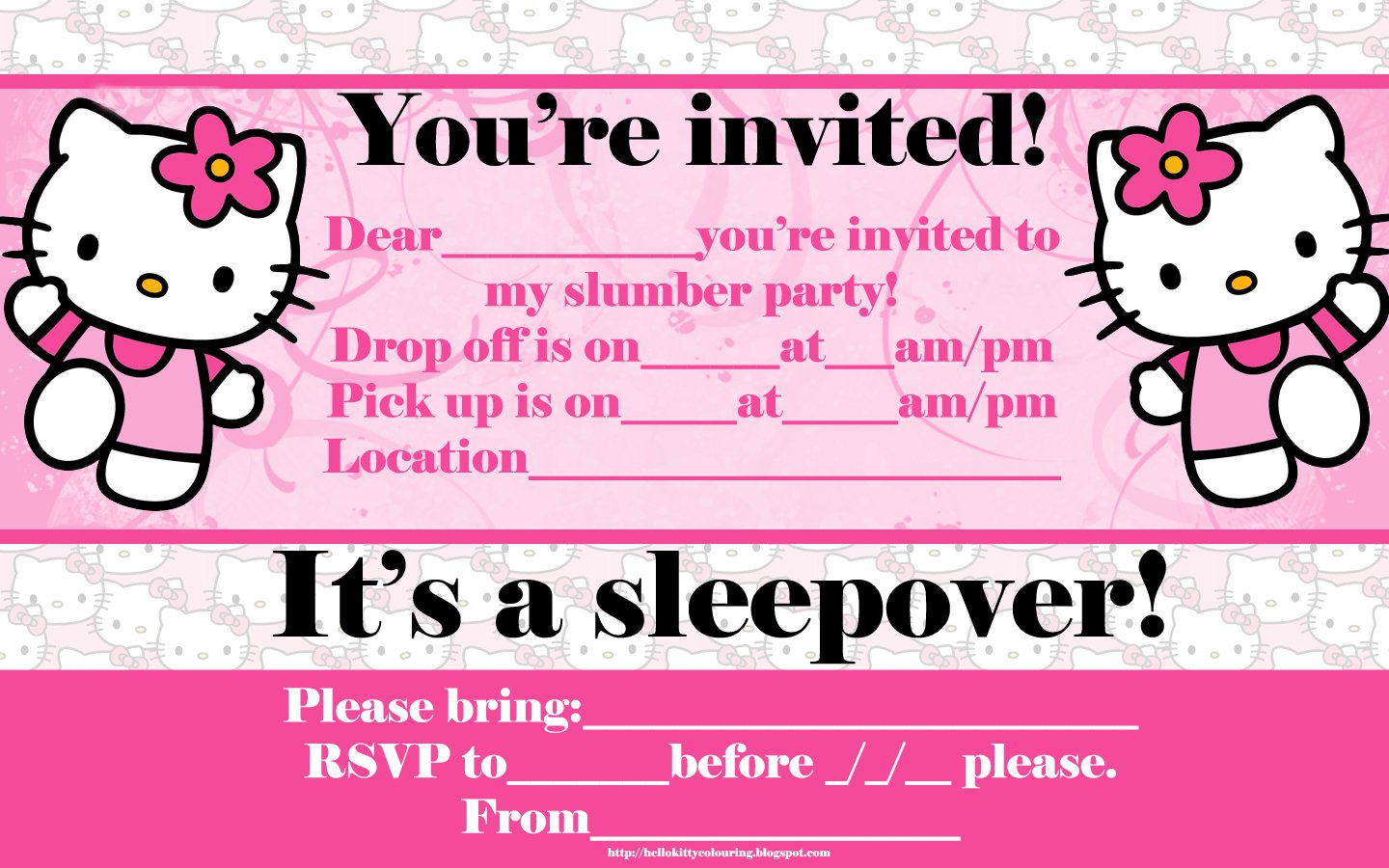 Hello Kitty Printable Sleepover Invitations