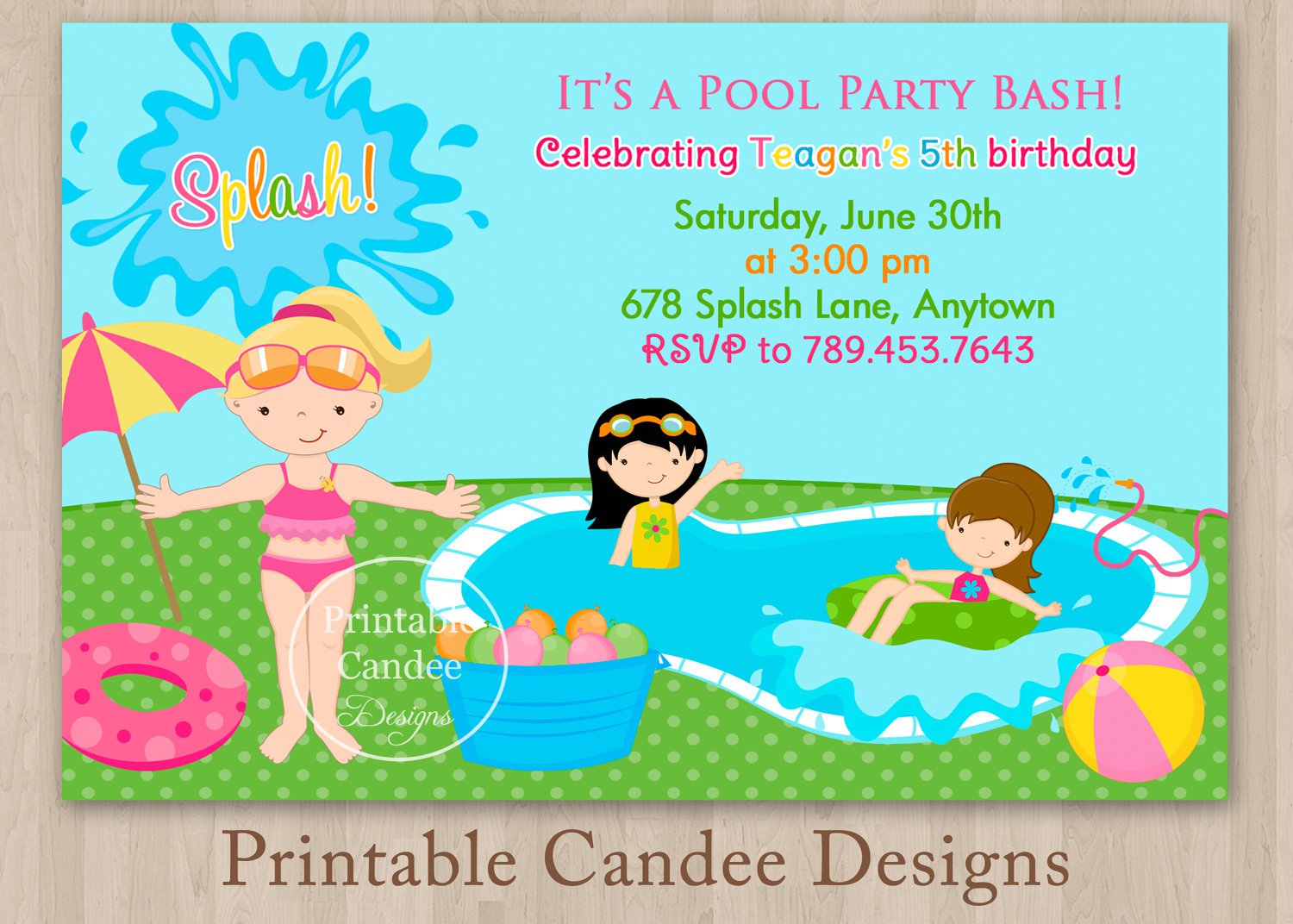 Kids Pool Party Invitations Free Printable 4