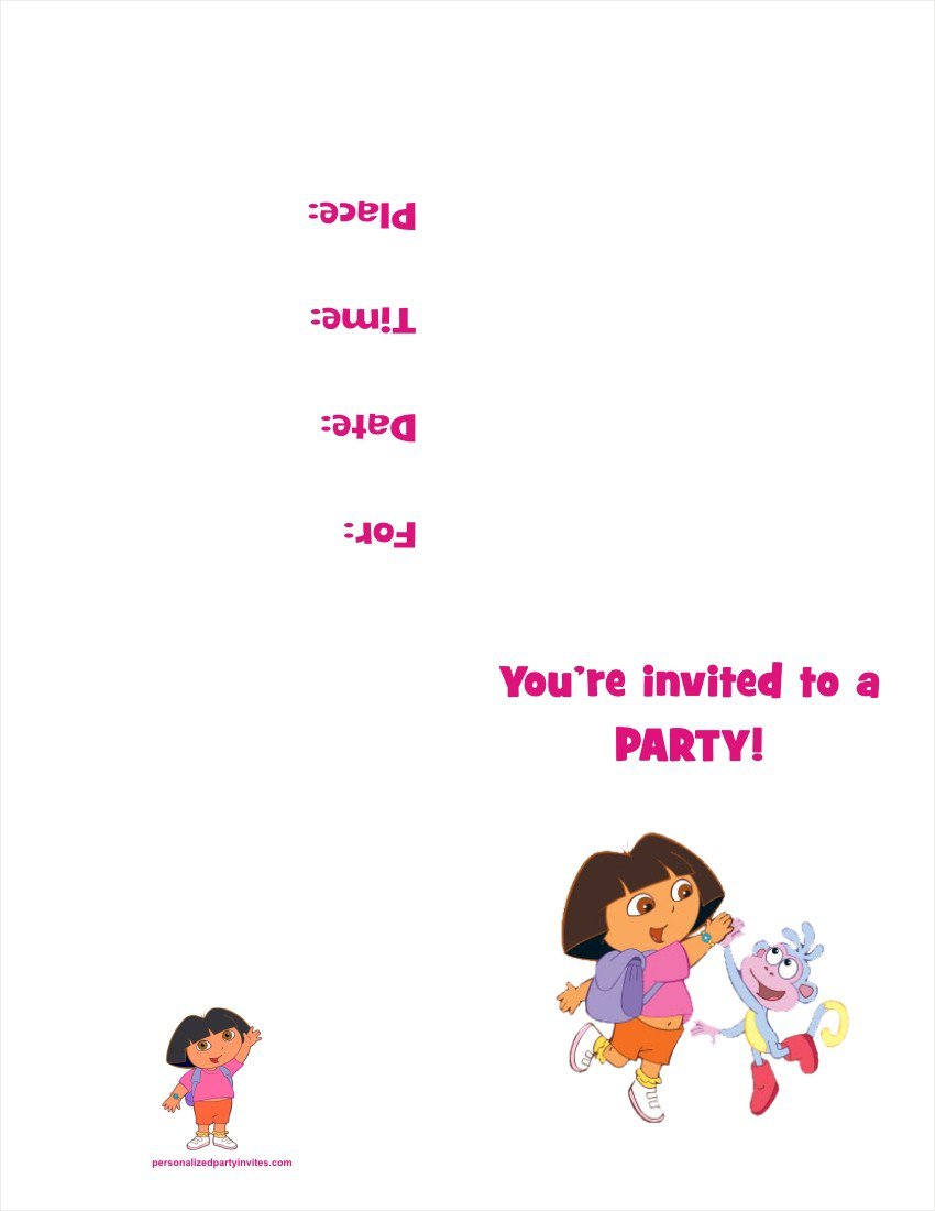 Printable Dora The Explorer Birthday Party Invitations