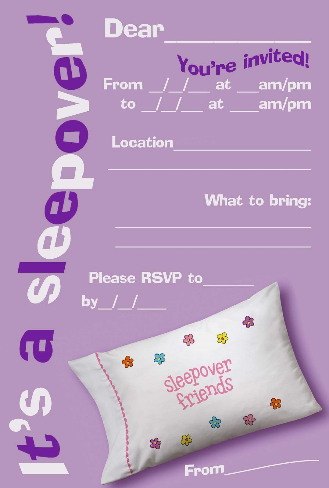 Printable Sleepover Birthday Invitations For Girls