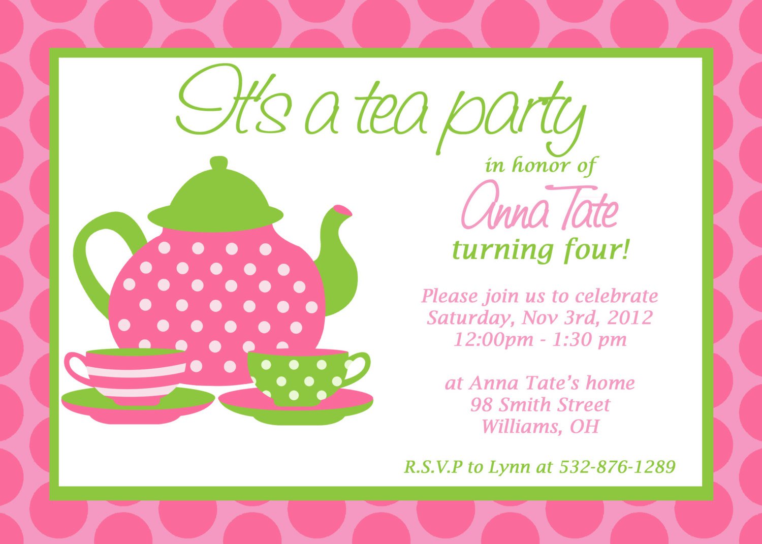 Printable Tea Party Invitations For Little Girls