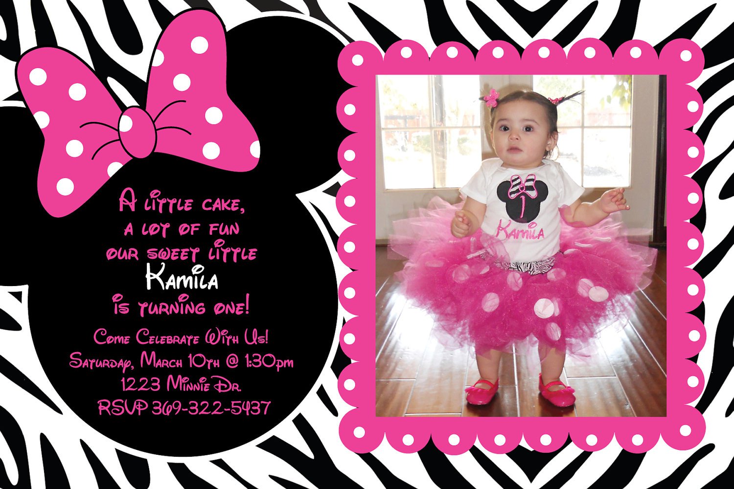 Zebra Print Minnie Mouse Birthday Invitations
