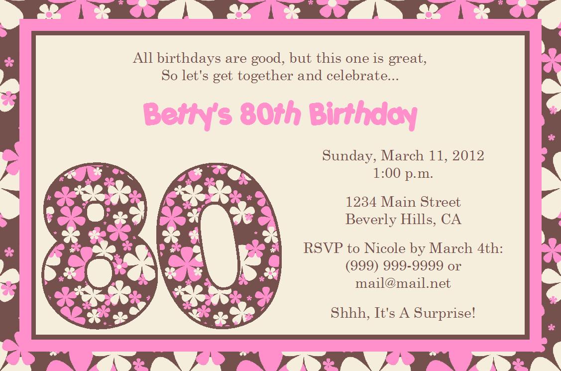 80th Birthday Invitations Free