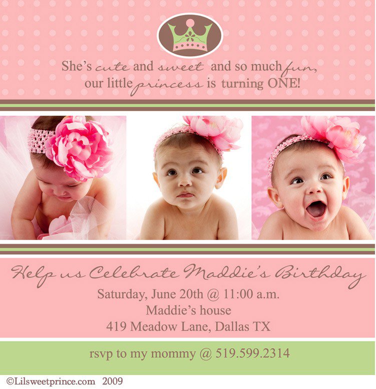 Baby Girl 1st Birthday Princess Invitations