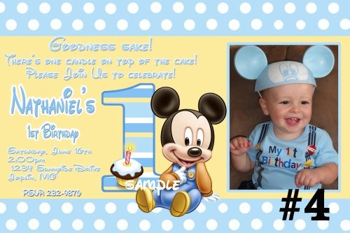Baby Mickey 1st Birthday Personalized Invitations