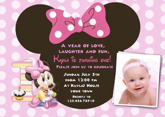 Baby Minnie Mouse 1st Birthday Invitations