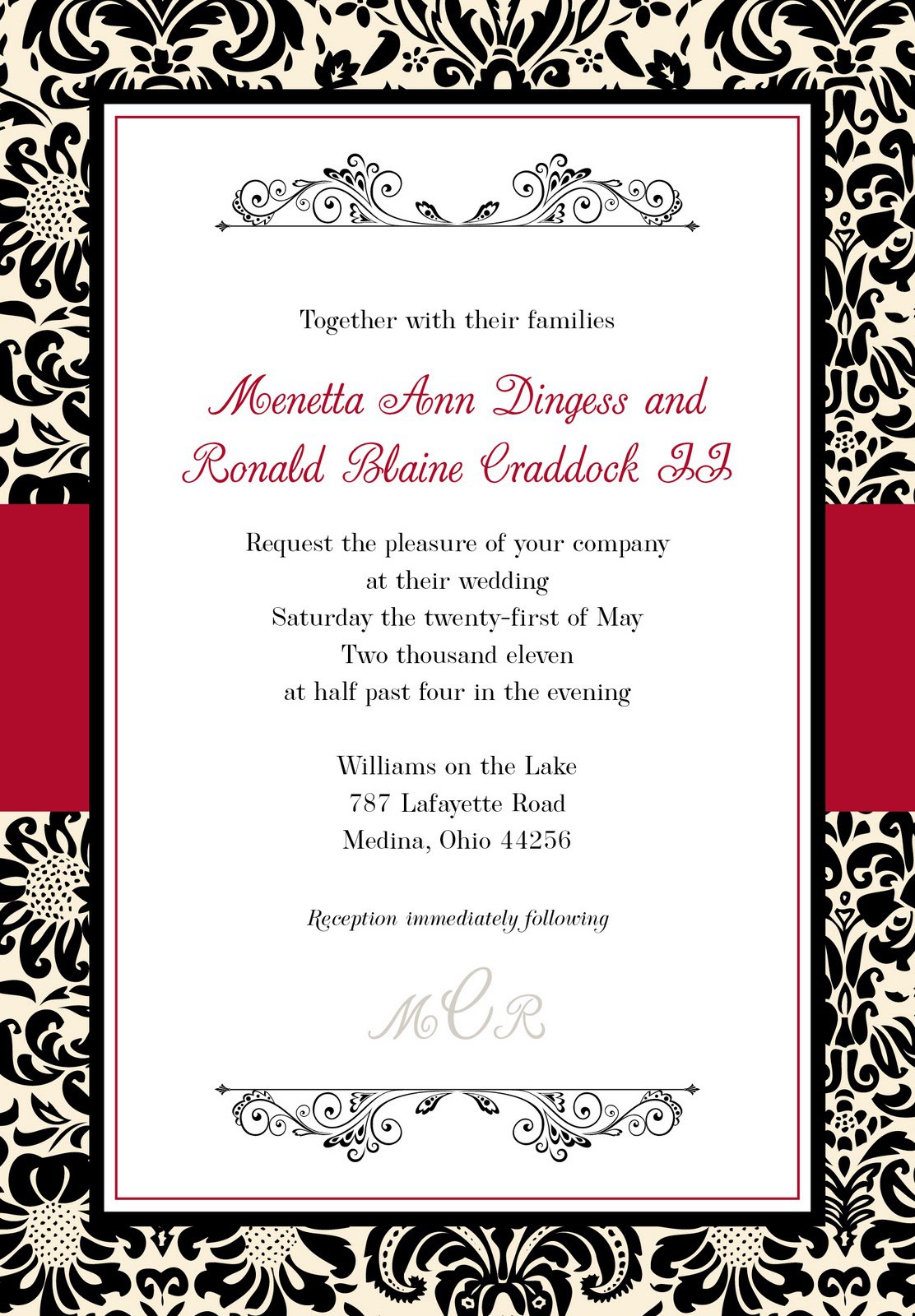 Black And White Damask Invitations Template
