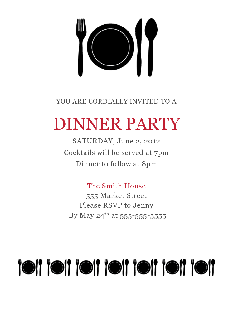 Dinner Party Invitations Printable Templates