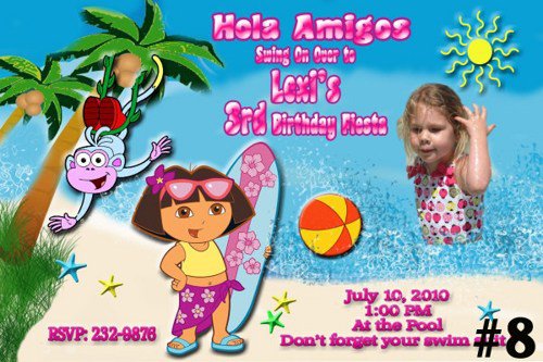 Dora The Explorer Pool Party Invitations