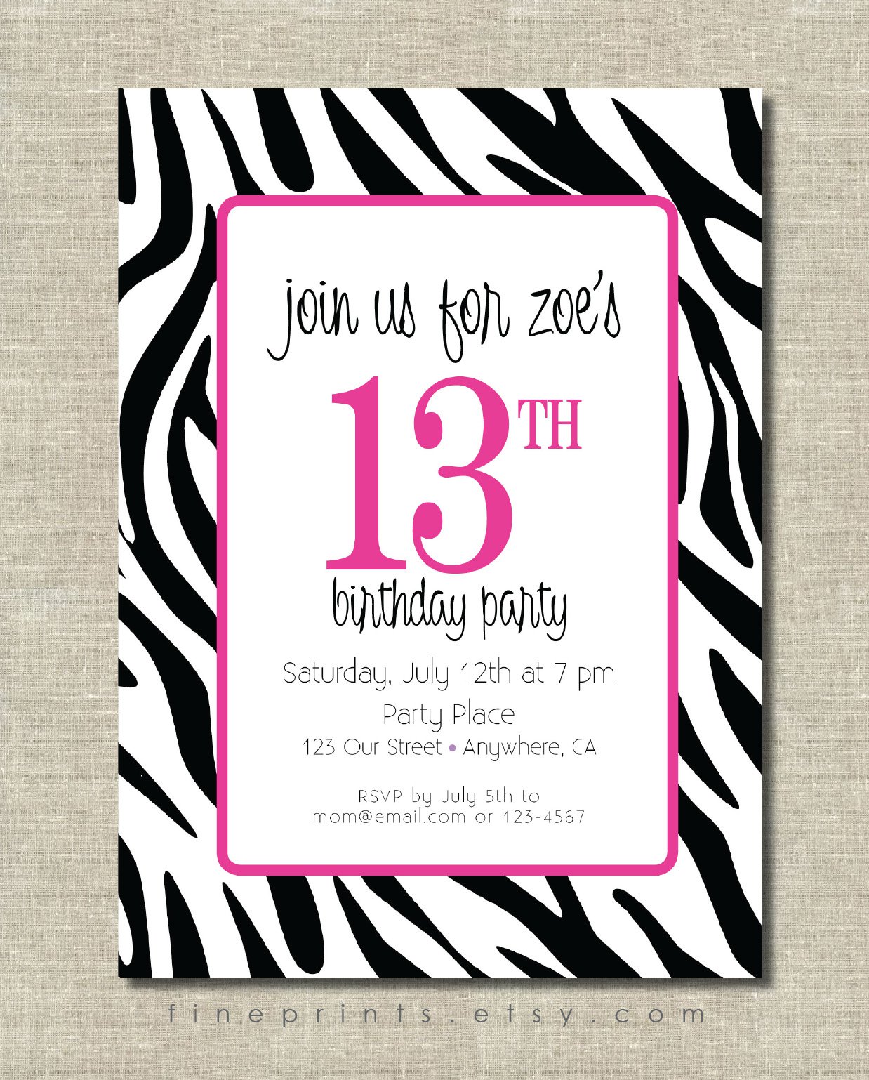 Free Zebra Print Birthday Party Invitations