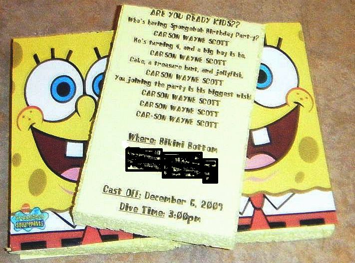 Homemade Spongebob Party Invitations
