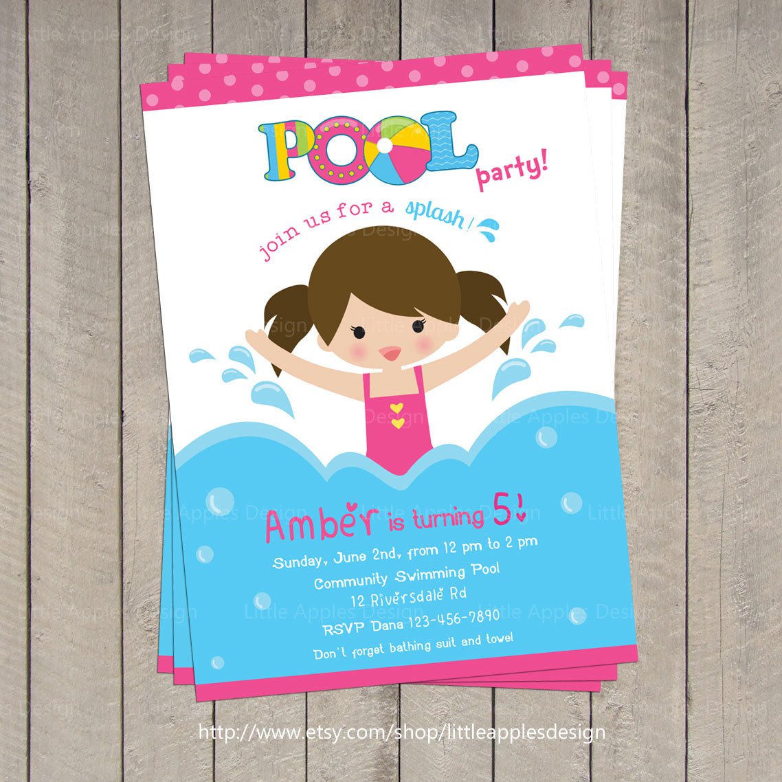 Little Girl Pool Party Invitations