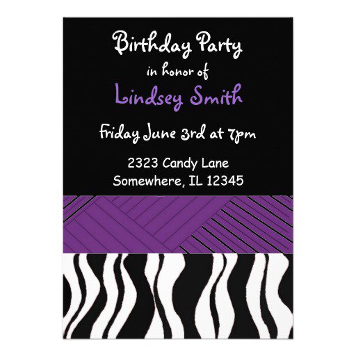Purple Zebra Print Birthday Invitations
