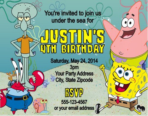Spongebob Party Invitations Personalized