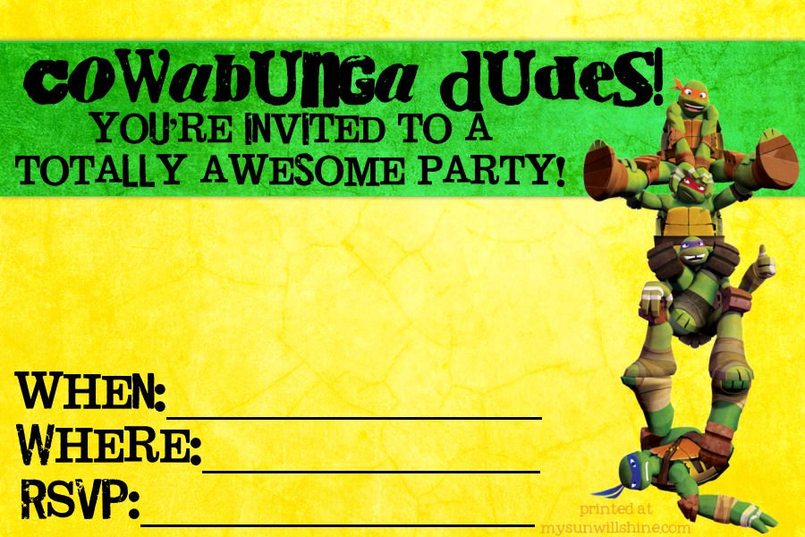 Teenage Mutant Ninja Turtles Birthday Invitations Template Free