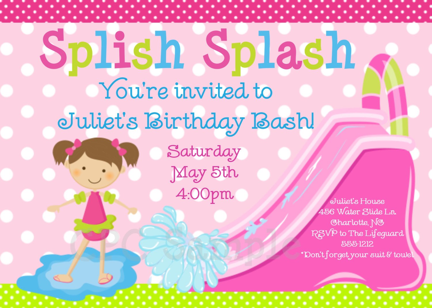 Water Slide Party Invitations Printable