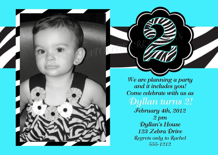 Zebra Print Birthday Invitations With Photo