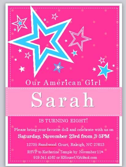 American Girl Birthday Invitation Ideas
