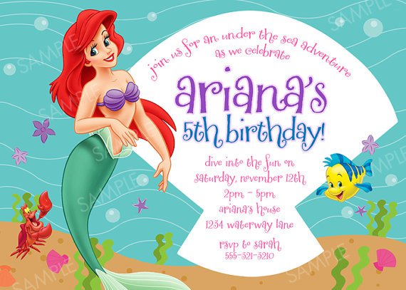 Ariel Little Mermaid Birthday Invitation