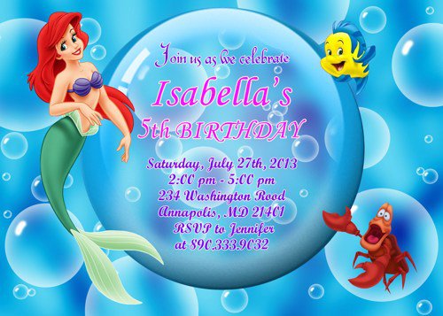 Ariel Little Mermaid Birthday Invitations