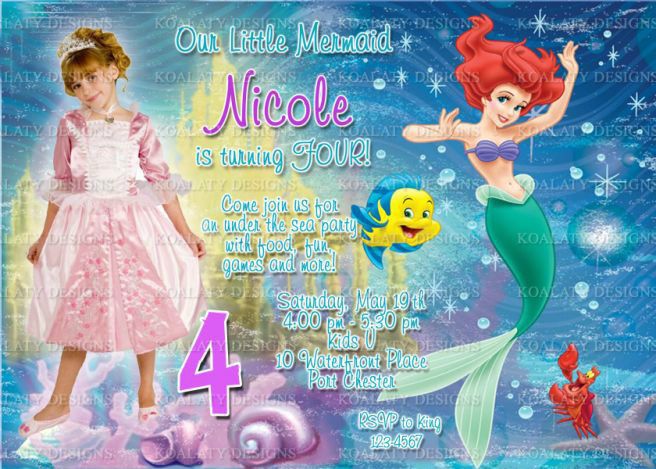 Ariel Little Mermaid Party Invitations