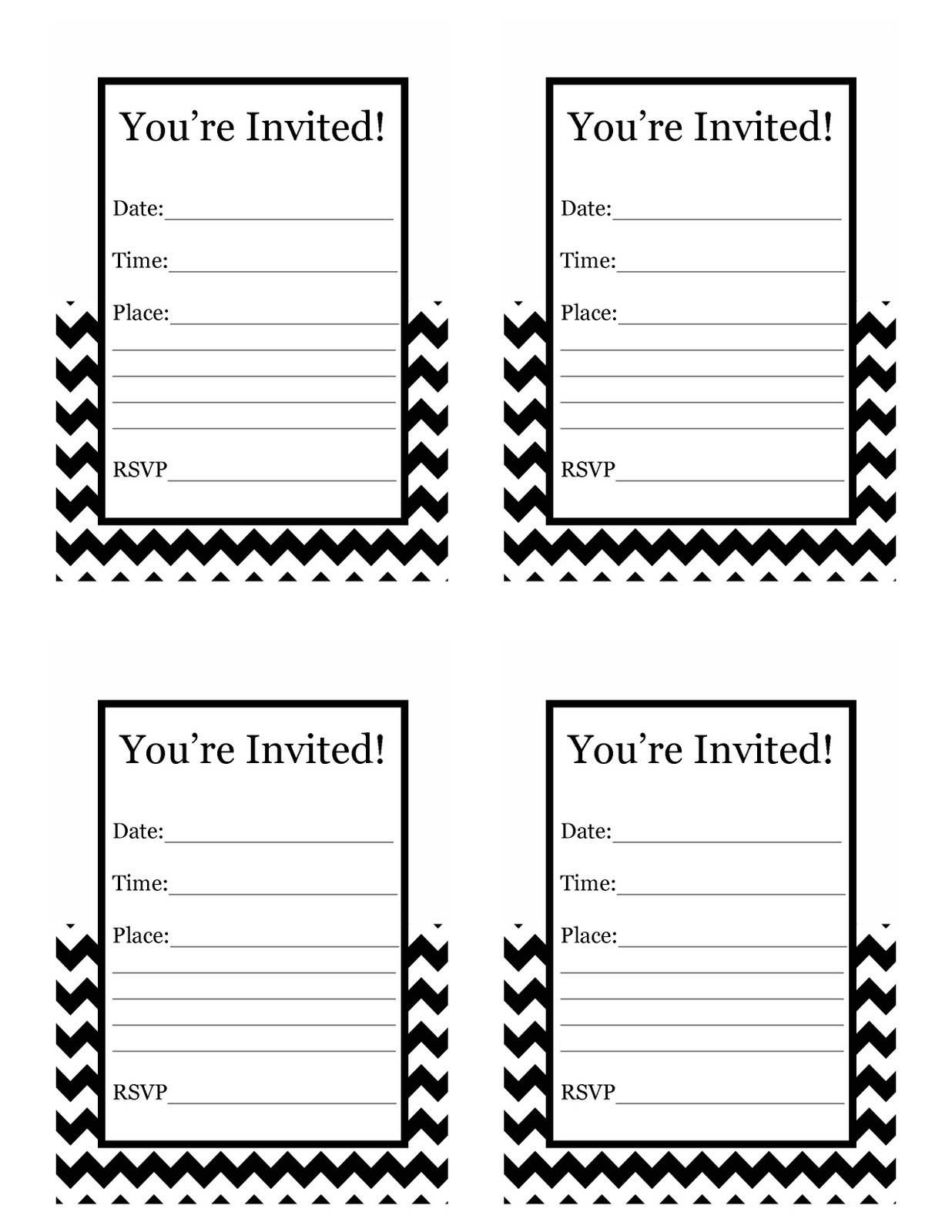 Black And White Invitations Free Printable