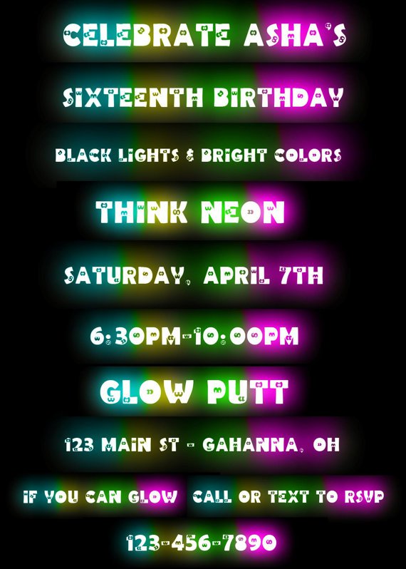 Black Light Party Invitation Wording