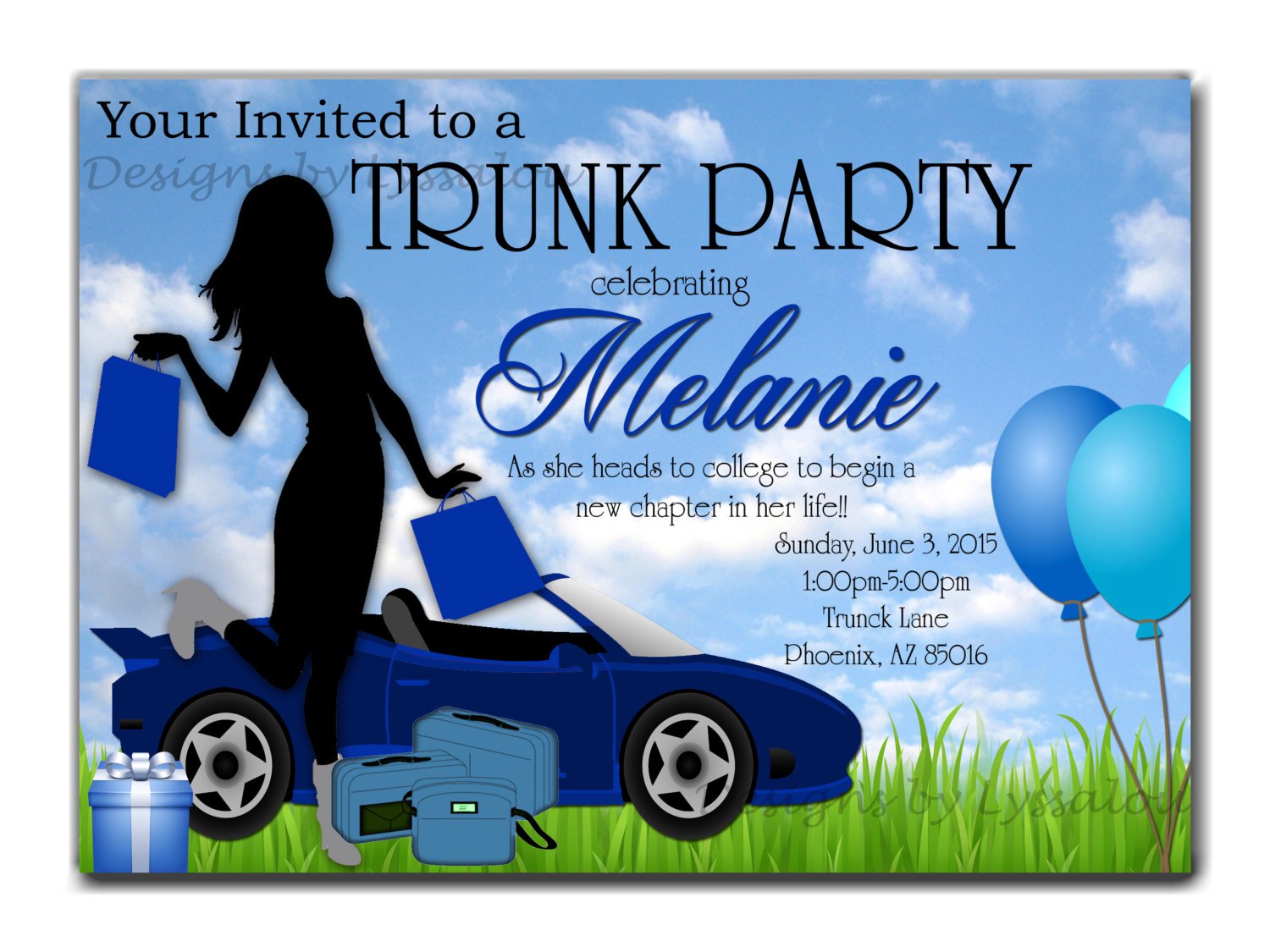College Trunk Party Invitations