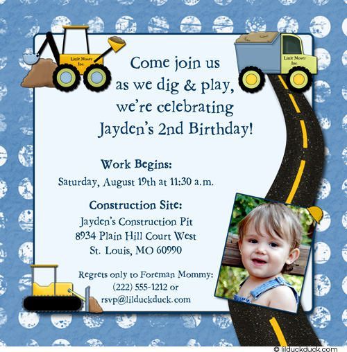 Construction Boy Birthday Invitations