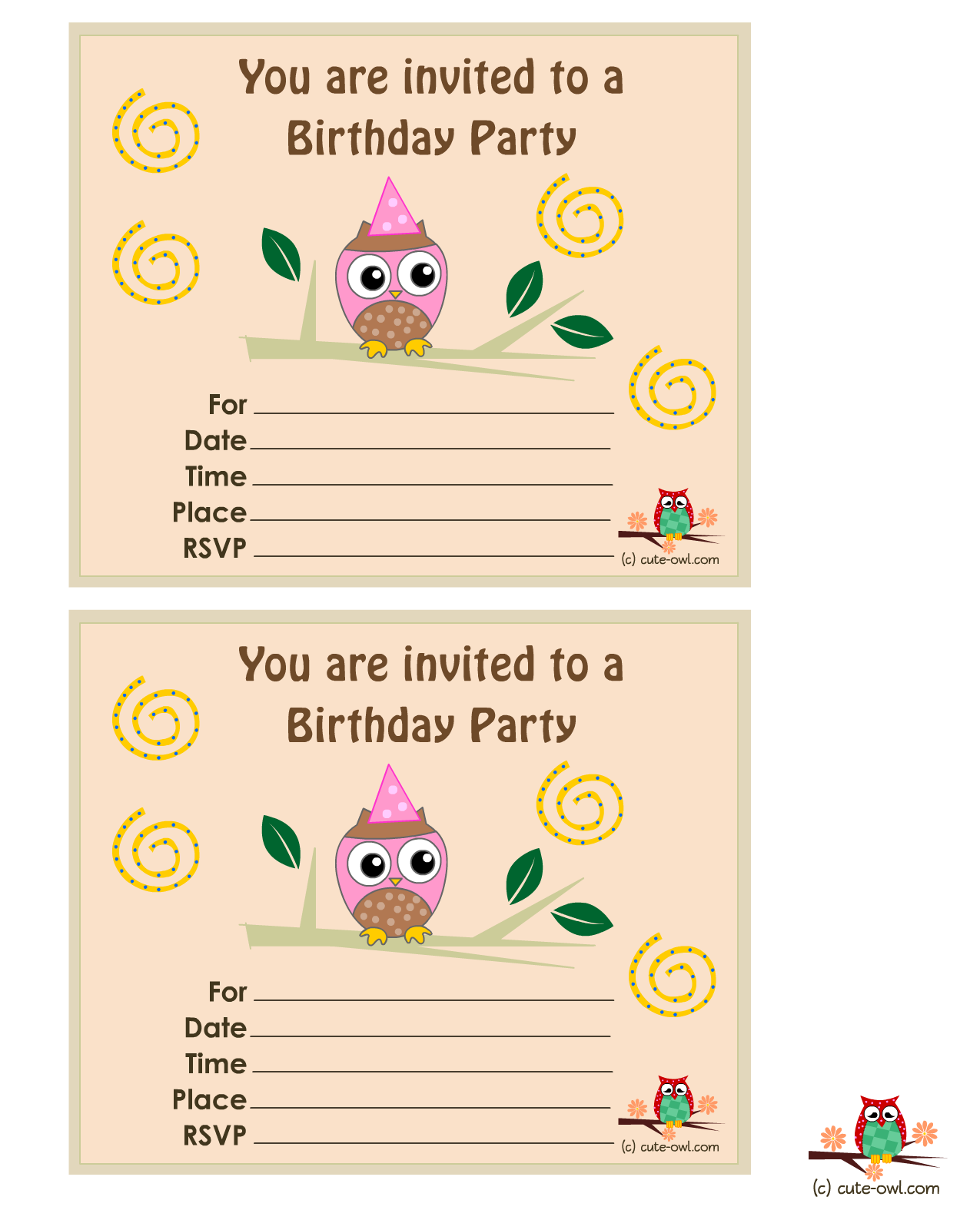 Free Owl Printable Party Invitations