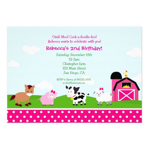 Girl Farm Birthday Invitations