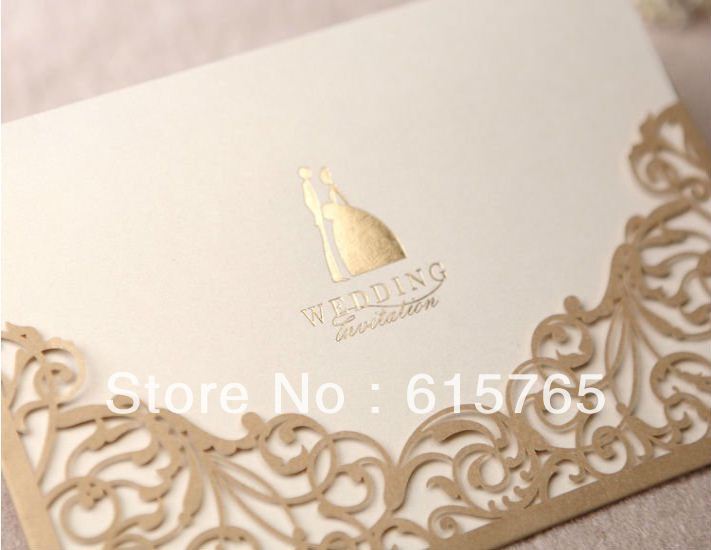 Gorgeous Lace Cut-out Wedding Invitation In Gold