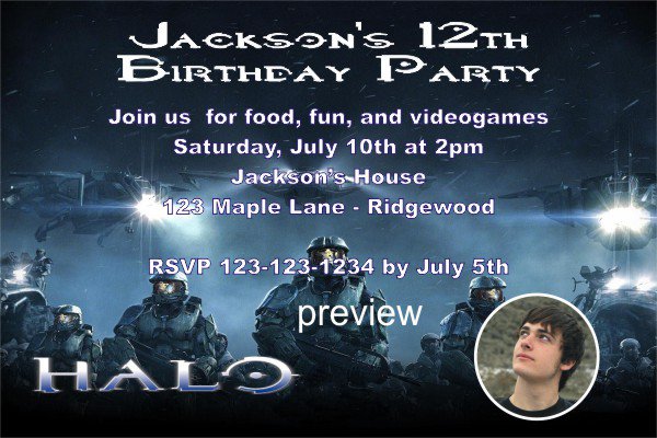 Halo Printable Birthday Invitations