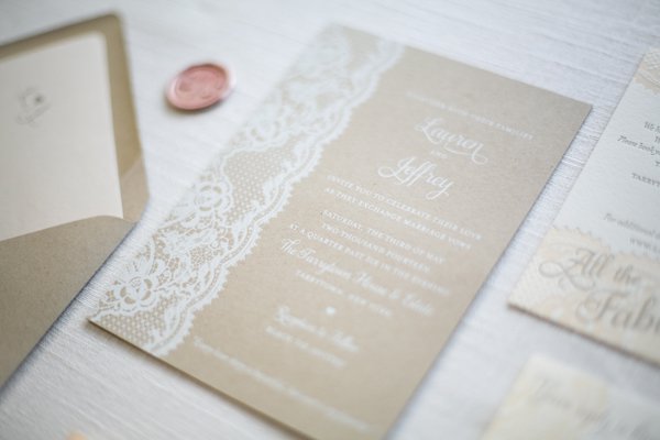 Kraft Paper And Lace Wedding Invitations