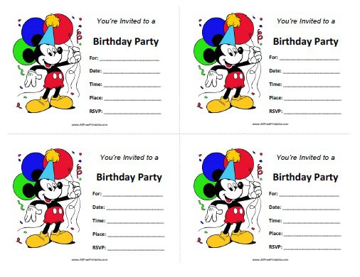 Mickey Mouse Birthday Invitations Printable