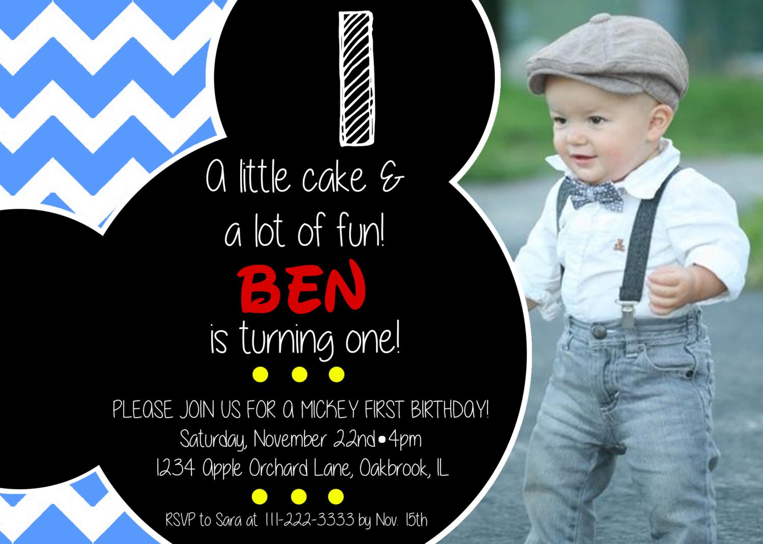 Mickey Mouse First Birthday Invitations Etsy