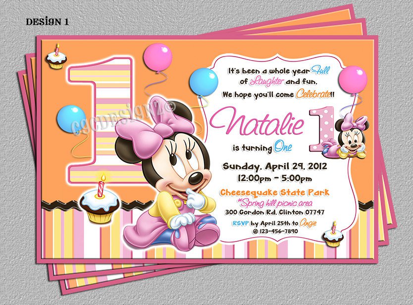 Minnie Mouse 1st Birthday Print Invitations