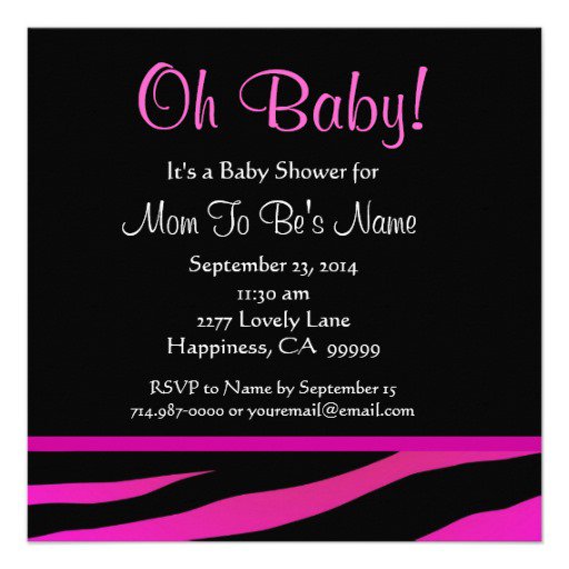 Pink And Black Zebra Print Baby Shower Invitations