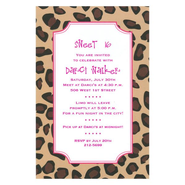 Pink Leopard Birthday Invitations