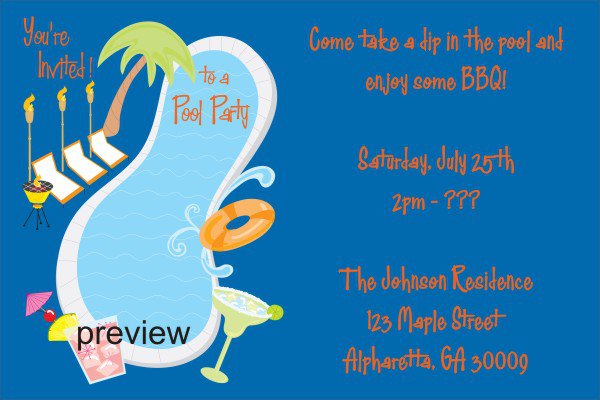 Pool Party Invitations Print Out