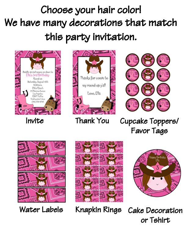 Printable Cowgirl Birthday Party Invitations