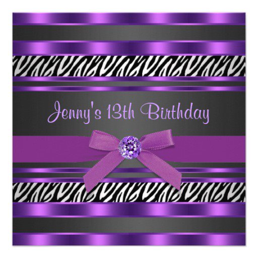 Purple Zebra Birthday Invitations 14