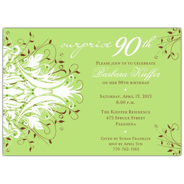 Sample 90th Birthday Party Invitations
