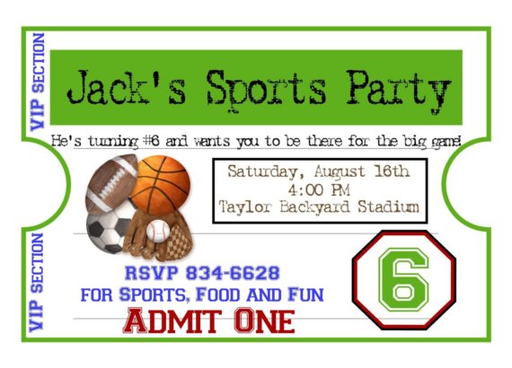 Sports Birthday Party Invitations Printable