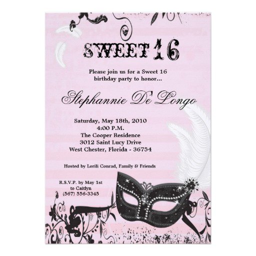 Sweet Sixteen Masquerade Invitation Wording